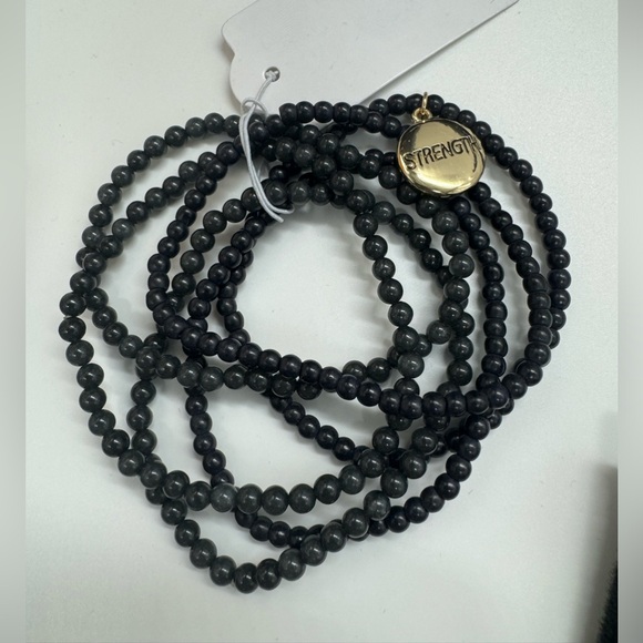 Set of 6 Stretch Black and Grey Beaded Bracelets with Tree Of Life Charm - Picture 7 of 13